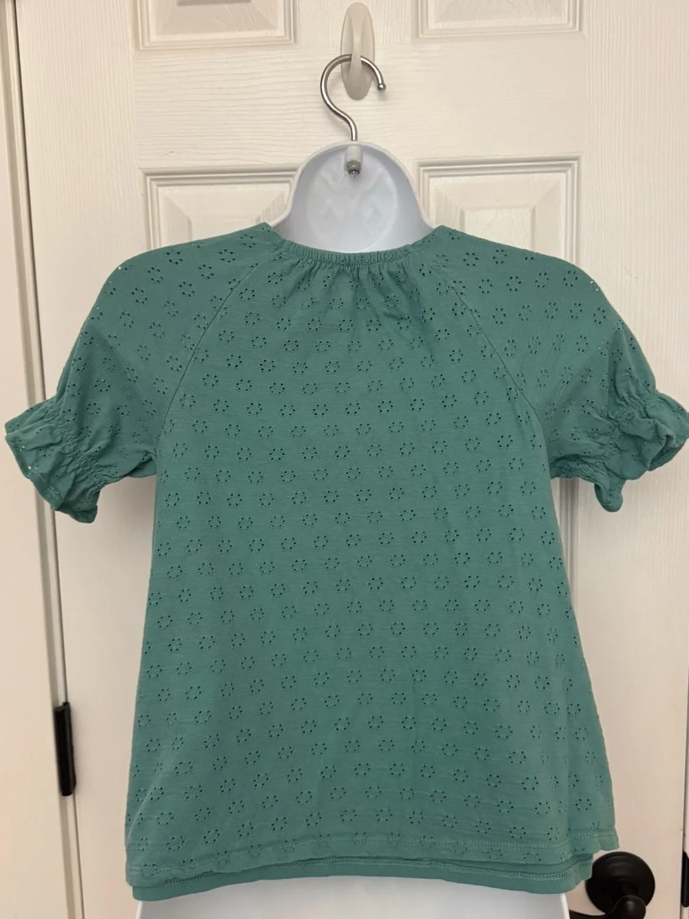 Lands' End Teal Eyelet Short Sleeve Top